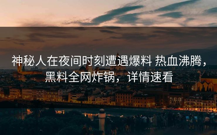 神秘人在夜间时刻遭遇爆料 热血沸腾,黑料全网炸锅,详情速看 神秘人在夜间时刻遭遇爆料 热血沸腾,黑料全网炸锅,详情速看